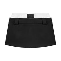 UNAWARES Black Customized Brand Logo Contrast Double Waistband Mini Skirt | MADA IN CHINA