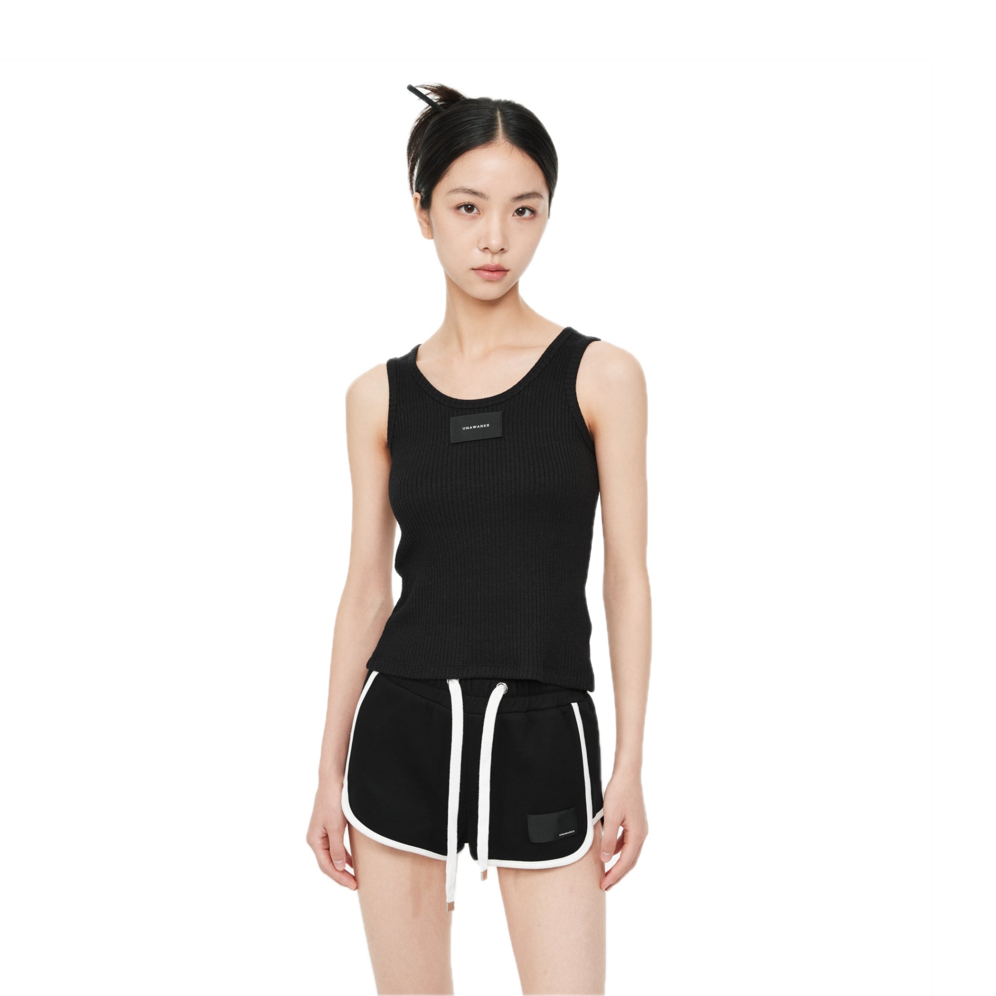 UNAWARES Black Customized Inverted Triangle Buckle Rib Tank Top | MADA IN CHINA