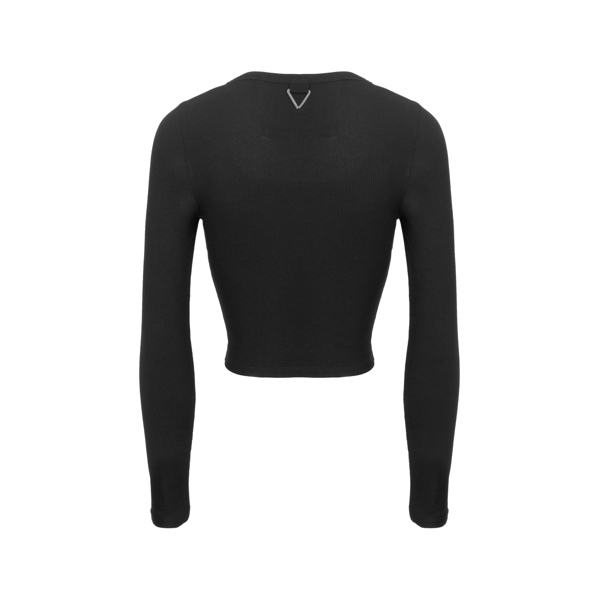UNAWARES Black Customized Inverted Triangle Buckle Square Collar Ribbed Long sleeve Shirt | MADA IN CHINA