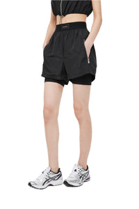 UNAWARES Black Customized Laser Logo Zip Pocket Shorts | MADA IN CHINA