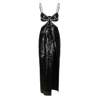 ARTE PURA Black Diamond Chain Slit Sequin Long Dress | MADA IN CHINA