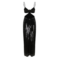 ARTE PURA Black Diamond Chain Slit Sequin Long Dress | MADA IN CHINA