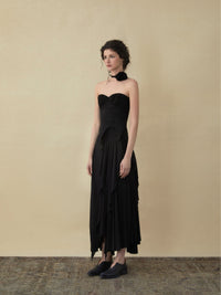 ELYWOOD Black Drape Mid-Length Montage Skirt | MADA IN CHINA