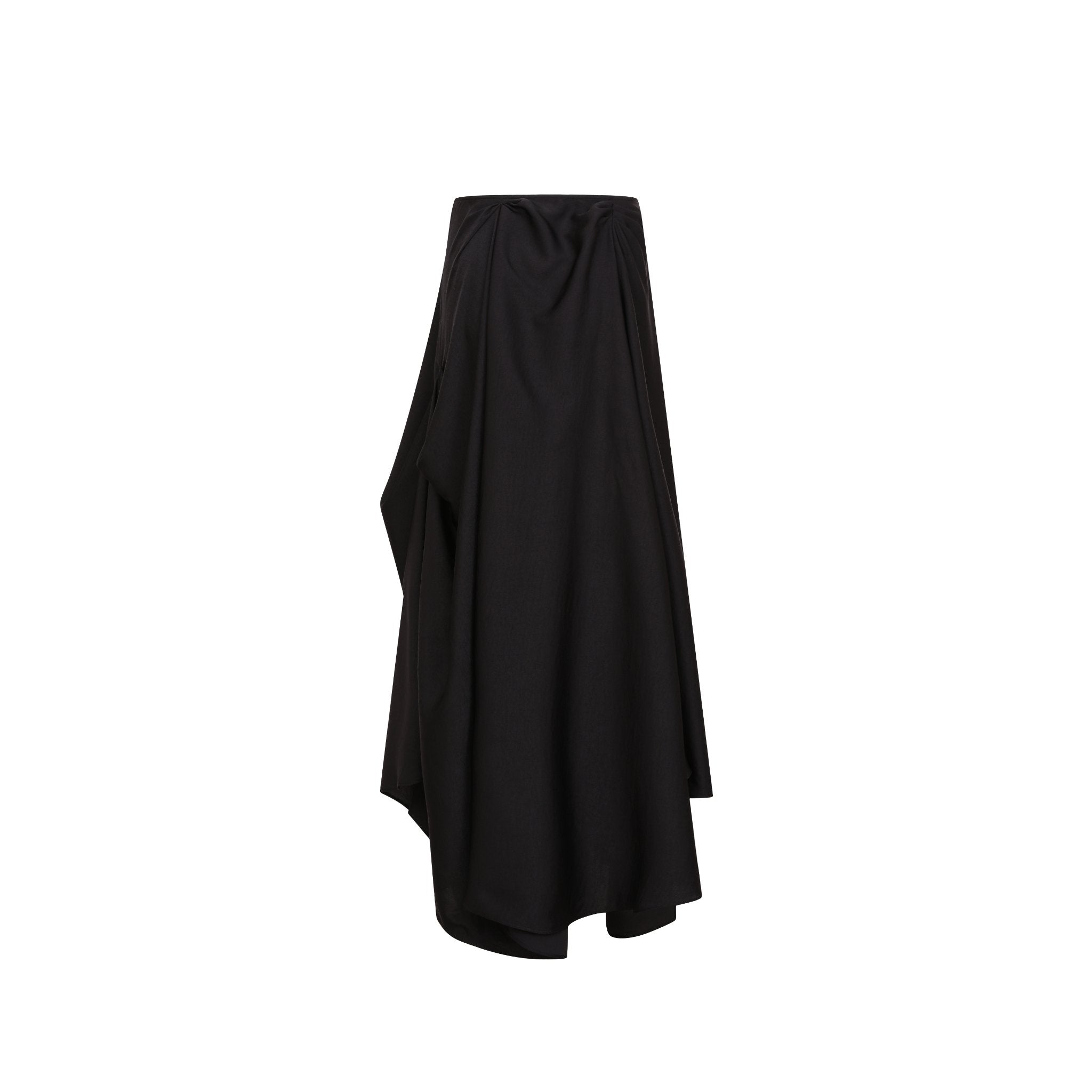 ELYWOOD Black Drape Mid-Length Skirt With Button | MADA IN CHINA
