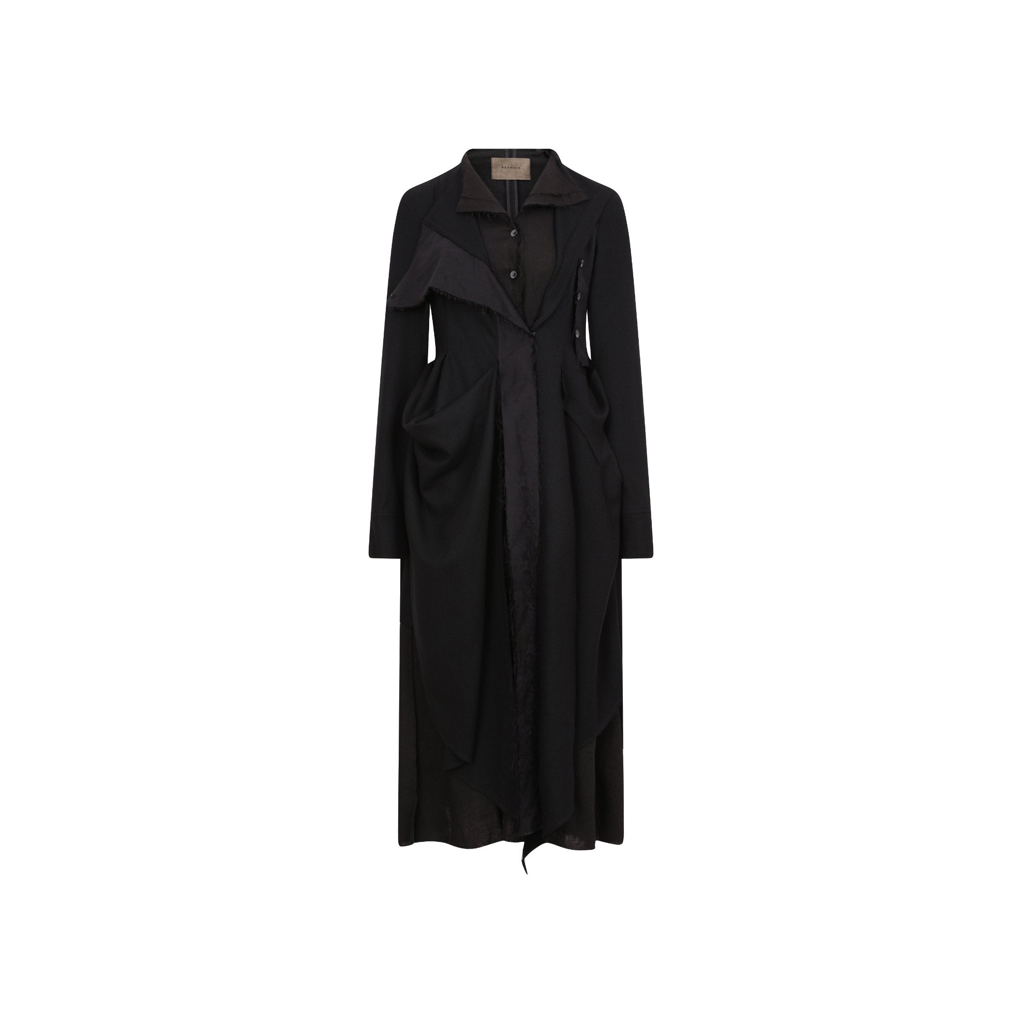 ELYWOOD Black Fake Two Pieces Wool Long Coat | MADA IN CHINA