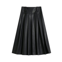 SOMESOWE Black Faux Leather Long Skirt | MADA IN CHINA