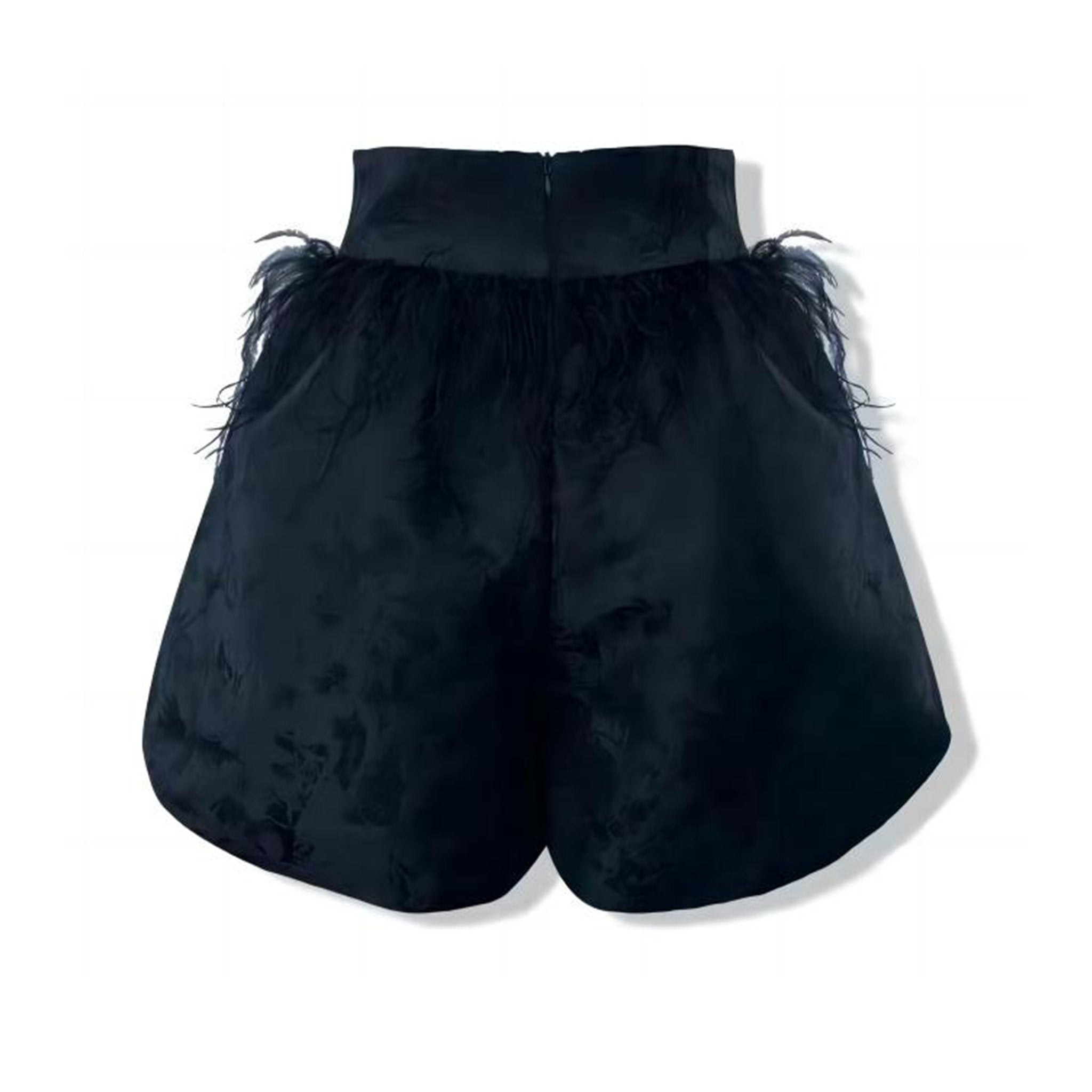 AIMME SPARROW Black Feather Bloom Shorts | MADA IN CHINA