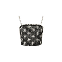 DIANA VEVINA Black Feather Pearl Sling Top | MADA IN CHINA