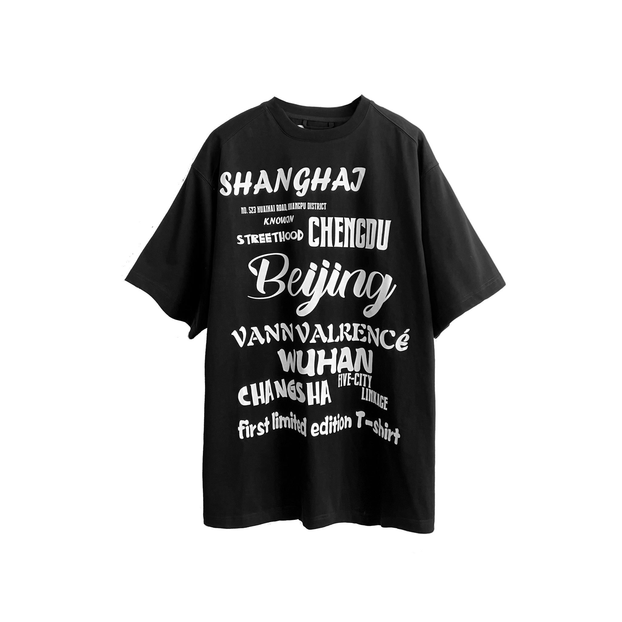 VANN VALRENCÉ Black "Five Cities Linkage" Limited Compassion T-shirt | MADA IN CHINA