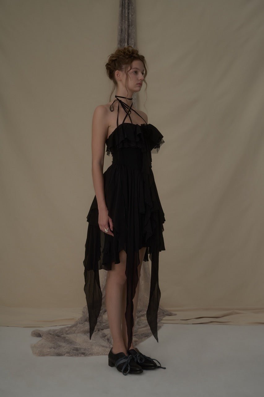 ELYWOOD Black Floral Halter Short Dress | MADA IN CHINA