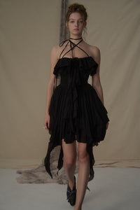 ELYWOOD Black Floral Halter Short Dress | MADA IN CHINA
