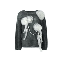 DIANA VEVINA Black Flower Fringes Knitted Sweatshirt | MADA IN CHINA