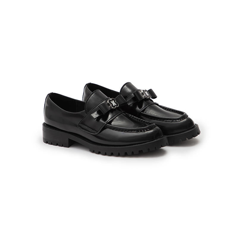 HERLIAN Black Flower Petal Button Leather Loafer | MADA IN CHINA