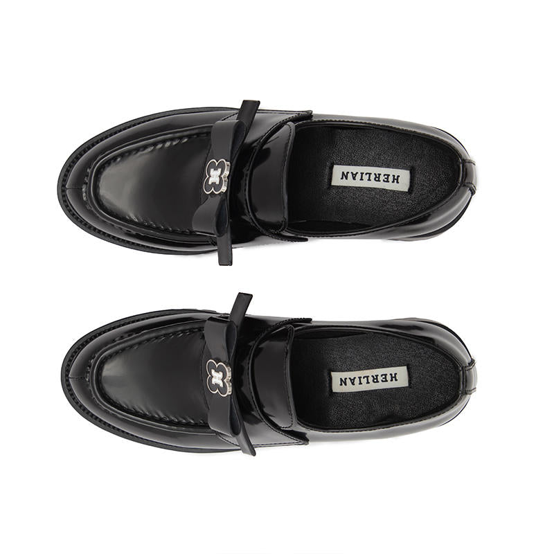 HERLIAN Black Flower Petal Button Leather Loafer | MADA IN CHINA