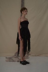 ELYWOOD Black Fold Pleated Strapless Short Dress | MADA IN CHINA