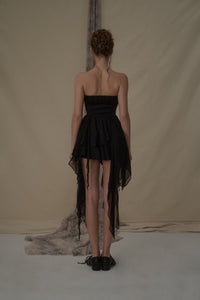 ELYWOOD Black Fold Pleated Strapless Short Dress | MADA IN CHINA