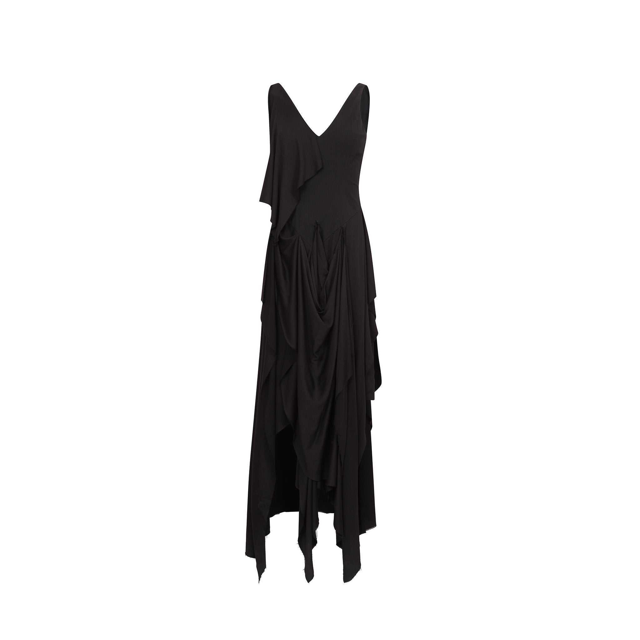 ELYWOOD Black Folded Layer Dress Sleeveless | MADA IN CHINA