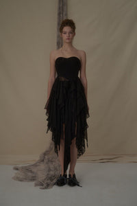 ELYWOOD Black Folded Layer Mid-Length Skirt | MADA IN CHINA