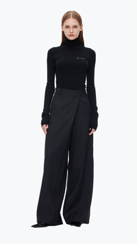ANN ANDELMAN Black Folded Waist Design Draped Suit Trousers | MADA IN CHINA