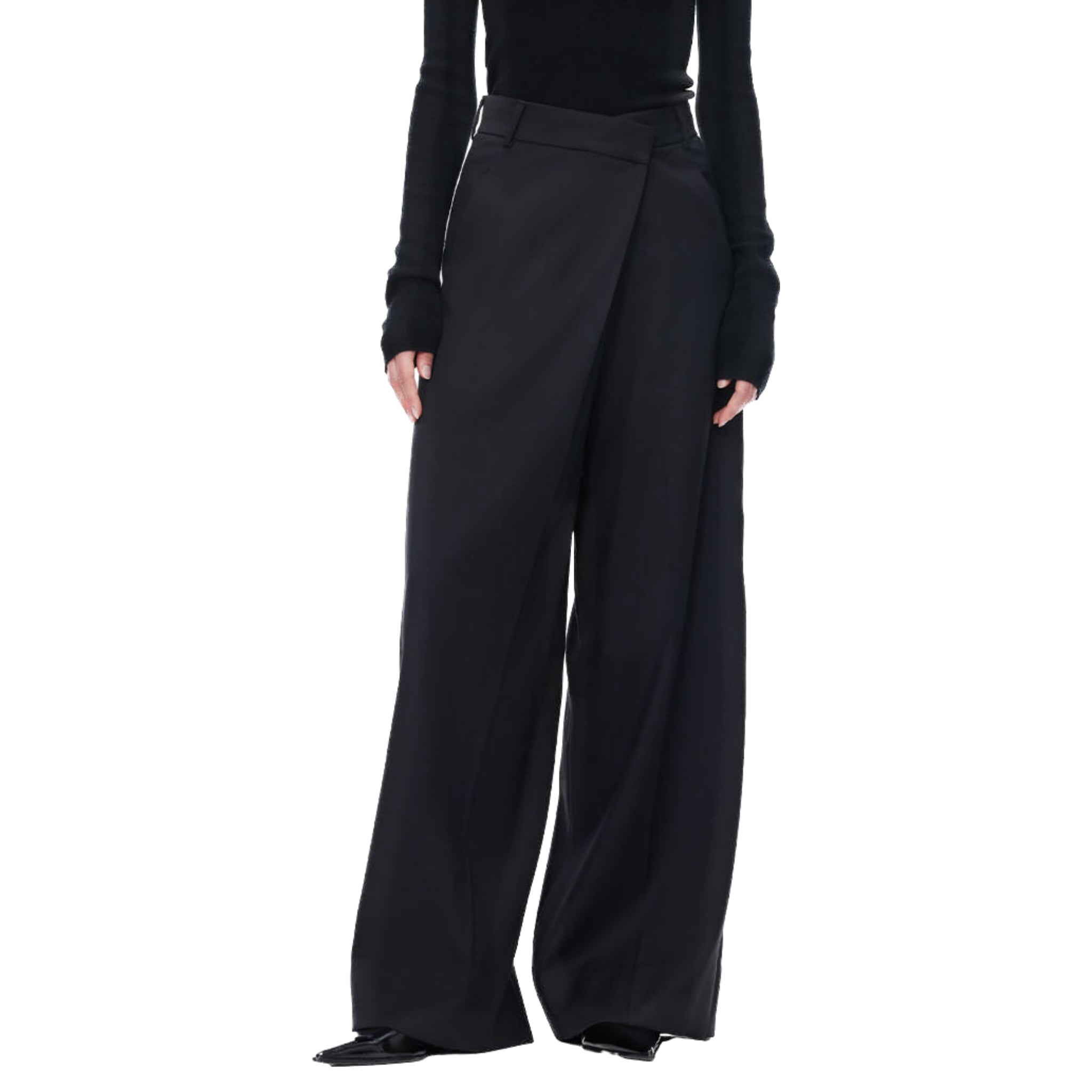 ANN ANDELMAN Black Folded Waist Design Draped Suit Trousers | MADA IN CHINA