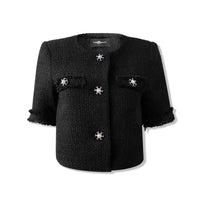 AIMME SPARROW Black Fragrant Style Short Sleeve Jacket Heart Diamond | MADA IN CHINA