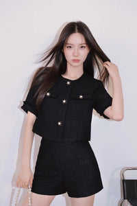AIMME SPARROW Black Fragrant Style Short Sleeve Jacket Heart Diamond | MADA IN CHINA
