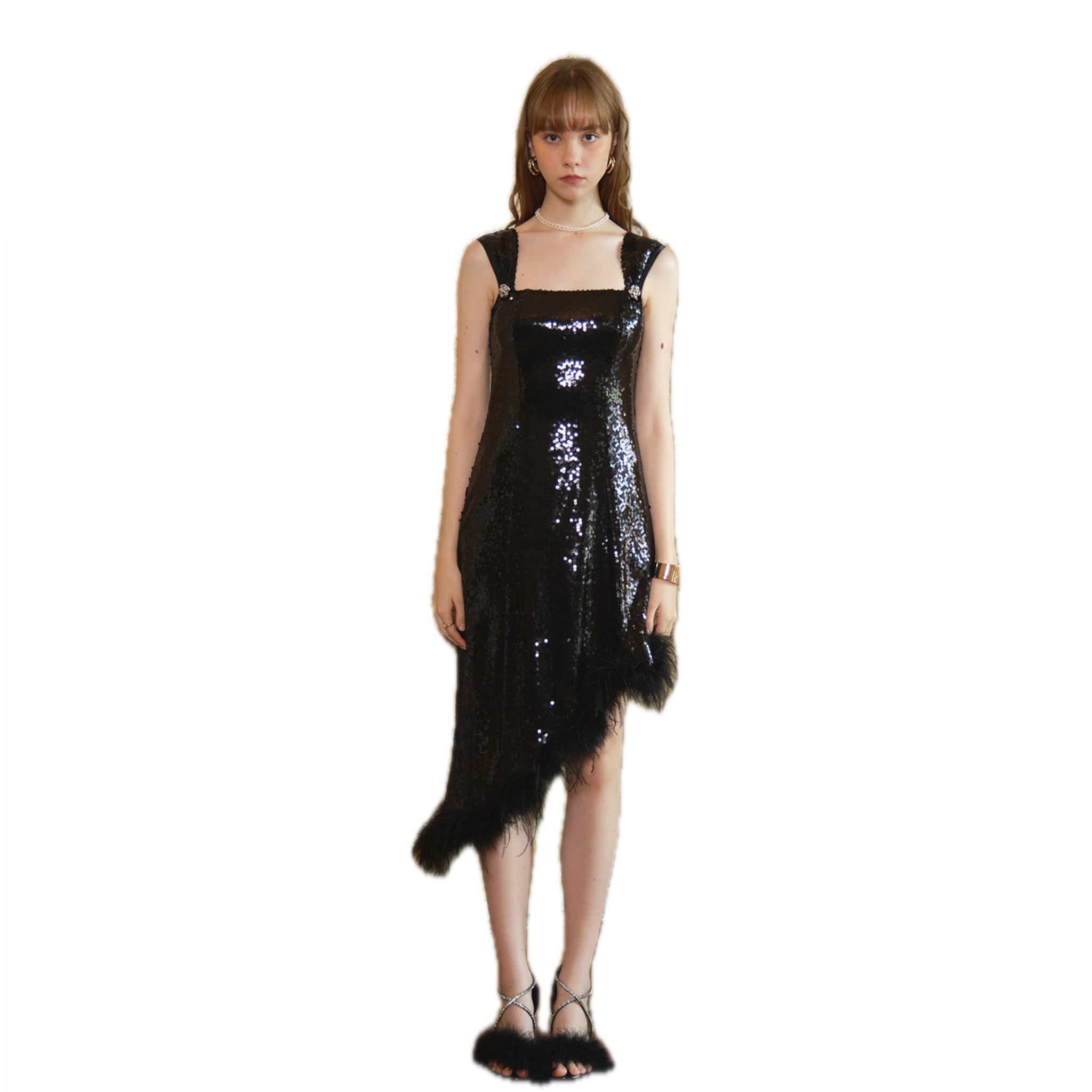 ARTE PURA Black Fur Sequin Dress | MADA IN CHINA