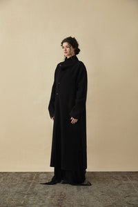 ELYWOOD Black High Neck Long Coat | MADA IN CHINA