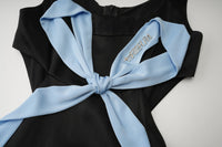 ARTE PURA Black Hollow Slip Dress With Blue Bow Tie | MADA IN CHINA