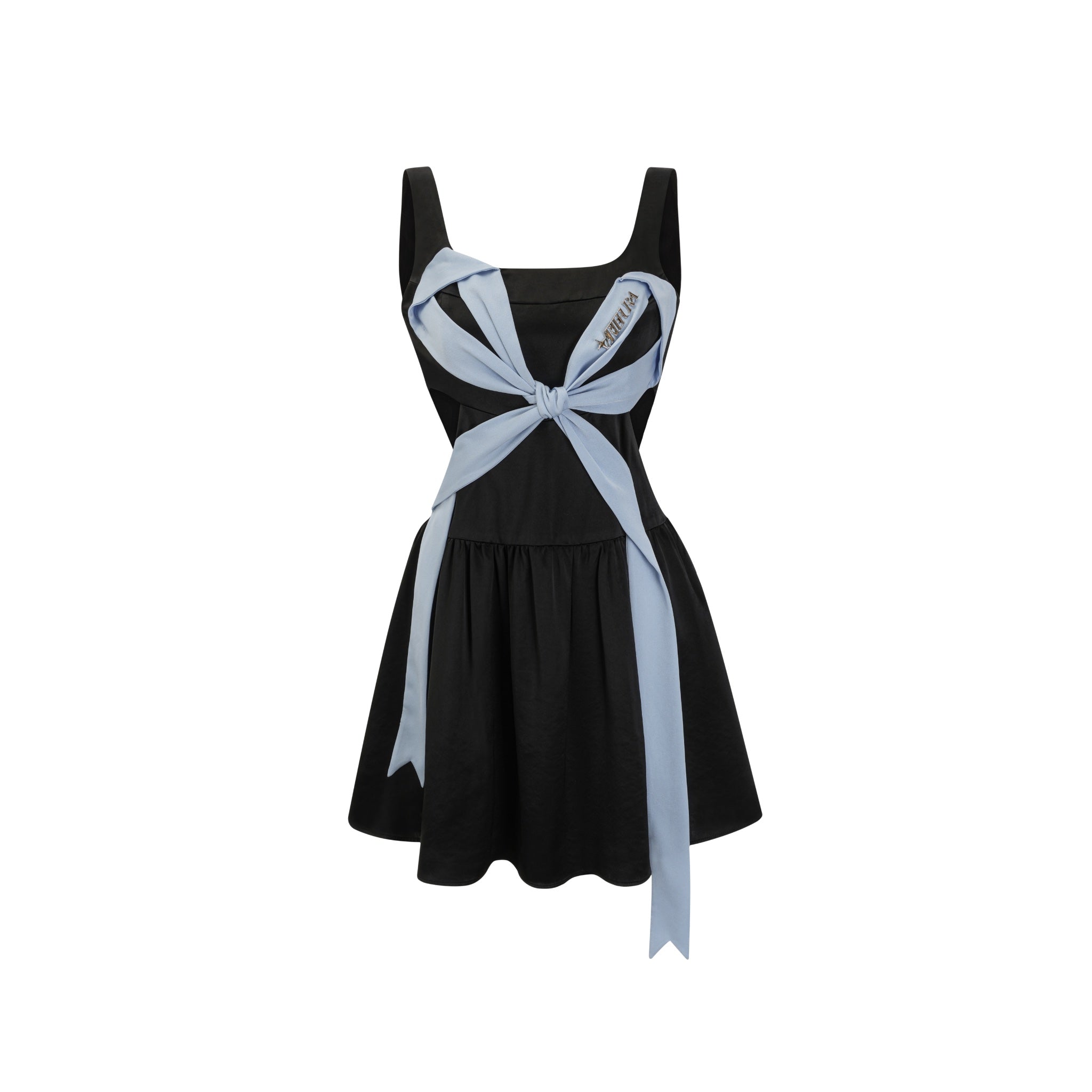 ARTE PURA Black Hollow Slip Dress With Blue Bow Tie | MADA IN CHINA