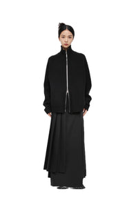 UNAWARES Black Horn Sleeve Branded Logo Jacquard Sweater Jacket | MADA IN CHINA