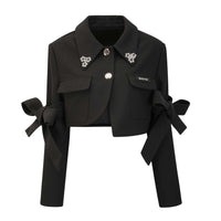 ARTE PURA Black Irregular Hem Bow Short Jacket | MADA IN CHINA
