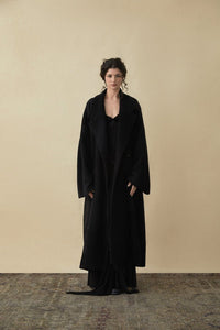 ELYWOOD Black Jacquard Long Coat | MADA IN CHINA