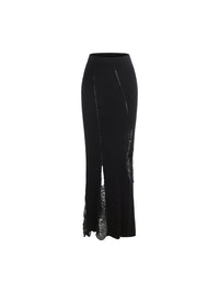 ELYWOOD Black Knit Destruction Mid-Length Skirt | MADA IN CHINA