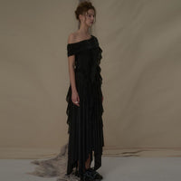 ELYWOOD Black Knit Draped Mid-Length Skirt | MADA IN CHINA