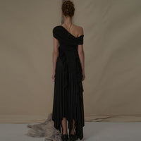 ELYWOOD Black Knit Draped Mid-Length Skirt | MADA IN CHINA