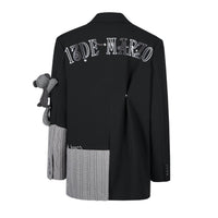 13DE MARZO Black Knitted Patchwork Pleated Suit Jacket | MADA IN CHINA