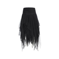 ELYWOOD Black Lace Asymmetric Mesh Mid-Length Skirt | MADA IN CHINA