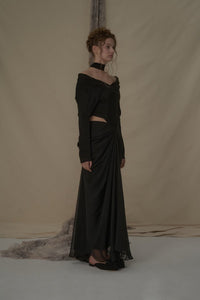 ELYWOOD Black Lapel Waistless Pleated Hem Dress | MADA IN CHINA