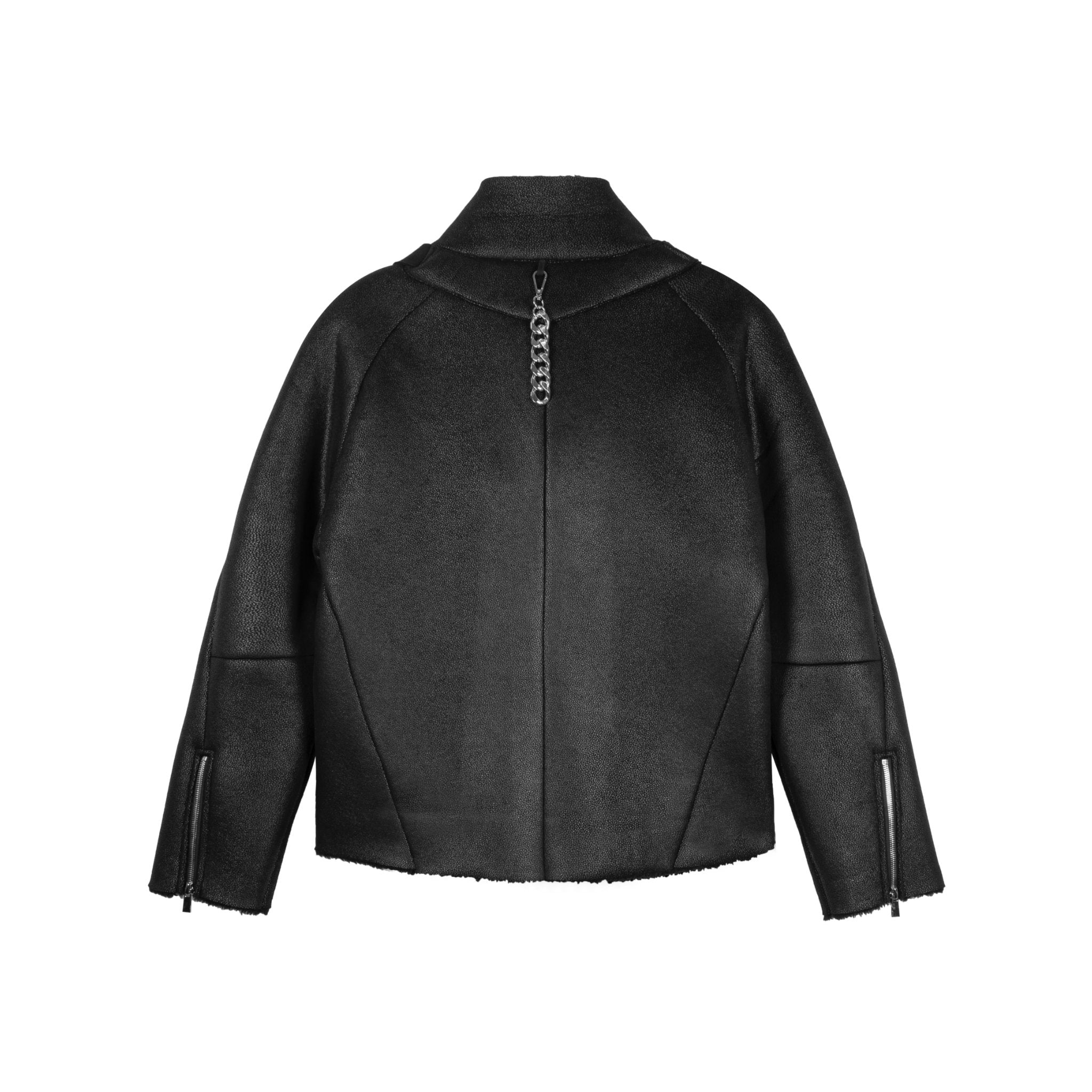UNAWARES Black Leather and Fur Integrated Jacket | MADA IN CHINA