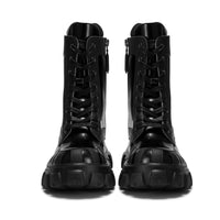 LOST IN ECHO Black Leather Decorated Fake Two-pieces Thick-soled Martin Boots | MADA IN CHINA