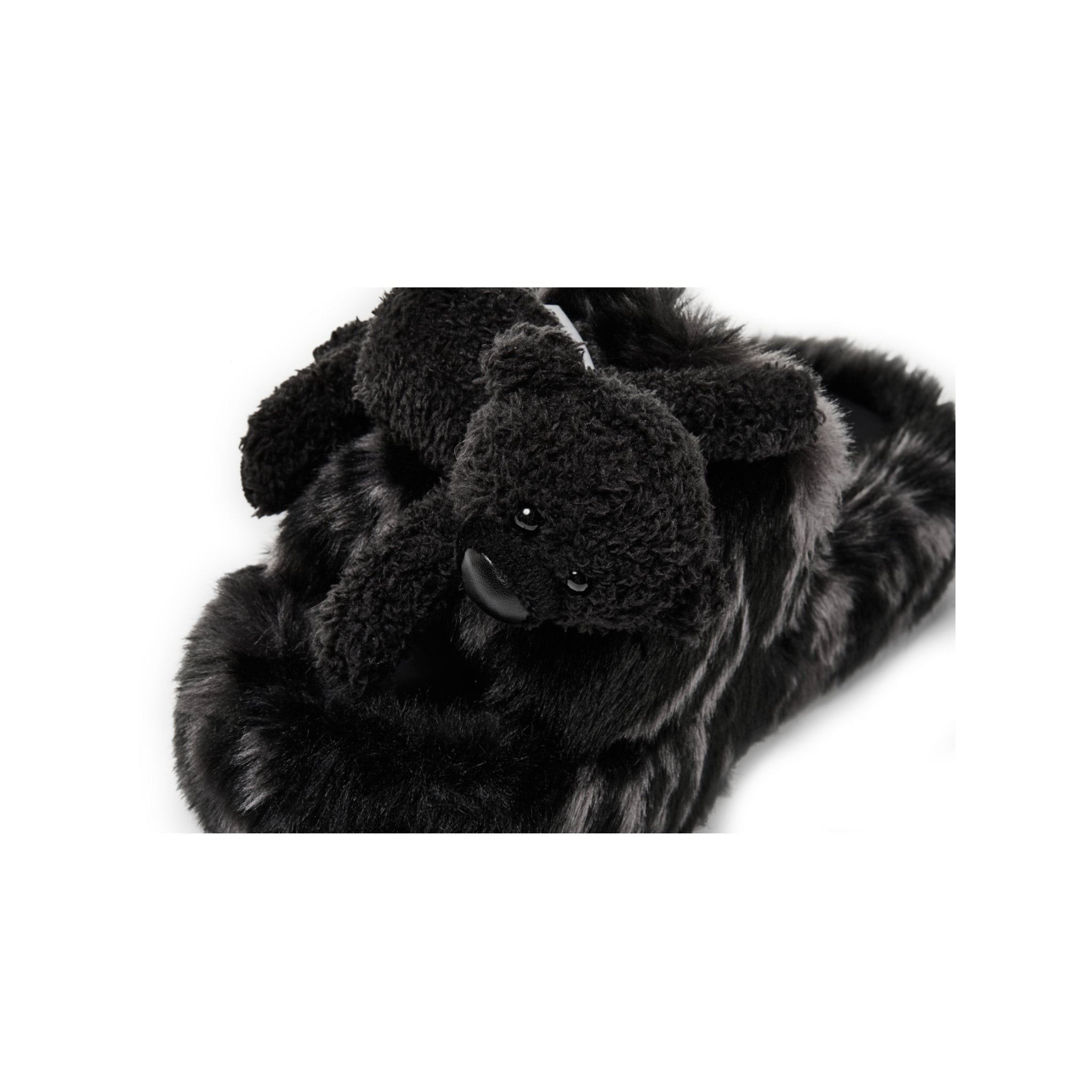 13DE MARZO Black Logo Furry Plush Slipper | MADA IN CHINA