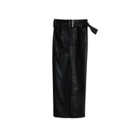 RAY CHU Black Low Waist Maxi Skirt With Slits & Detachable Buckle Belt | MADA IN CHINA