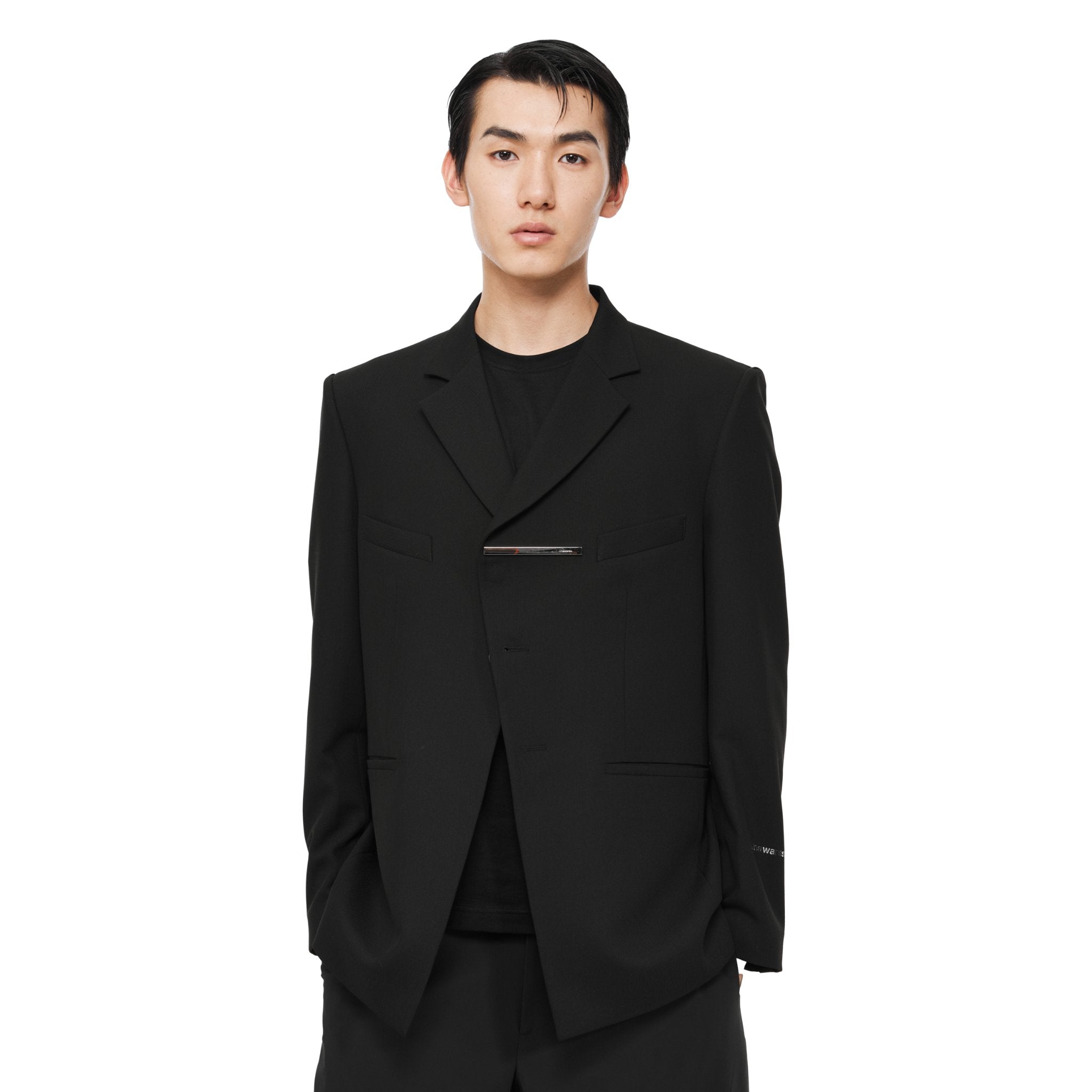 UNAWARES Black Mirrored-Metal Bar Slit Suit | MADA IN CHINA