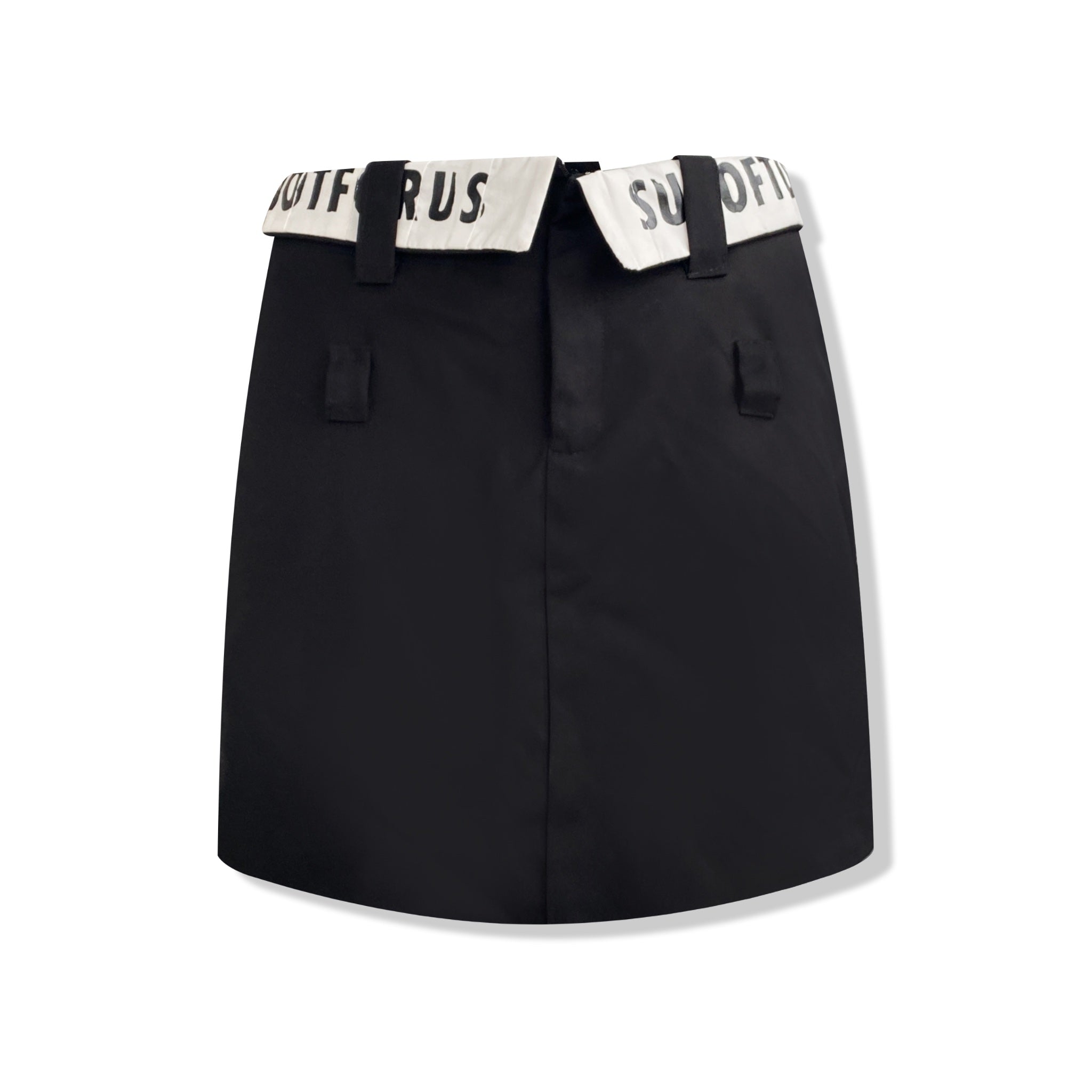 NOT FOR US Black Package Hip Skirt With White Letters | MADA IN CHINA