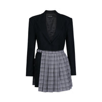 CALVIN LUO Black Panelled Plaid Wrap Dress Jacket | MADA IN CHINA