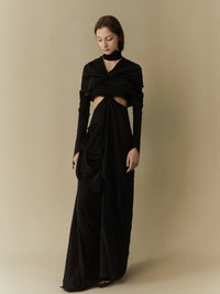 ELYWOOD Black Pleated Seam Dress Long | MADA IN CHINA