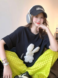 ANDREA MARTIN Black Plush Bunny Short Sleeves | MADA IN CHINA
