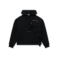 Private Policy Black Quilted Strap Hoodie | MADA IN CHINA