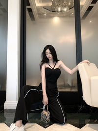 THREE QUARTERS Black Reflective Strip Pants | MADA IN CHINA